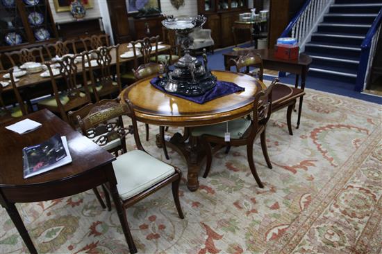 An early Victorian birds eye maple and rosewood crossbanded circular tilt top table, W.4ft 1in.